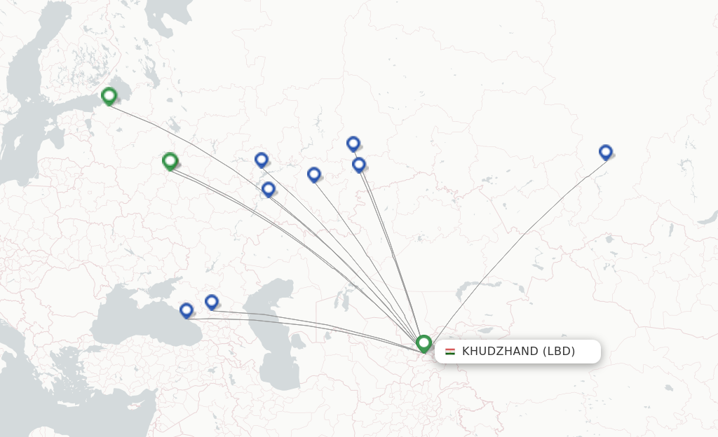 Route map with flights from Khujand with Ural Airlines