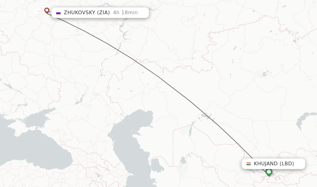 Flights from Khujand to Zhukovsky route map