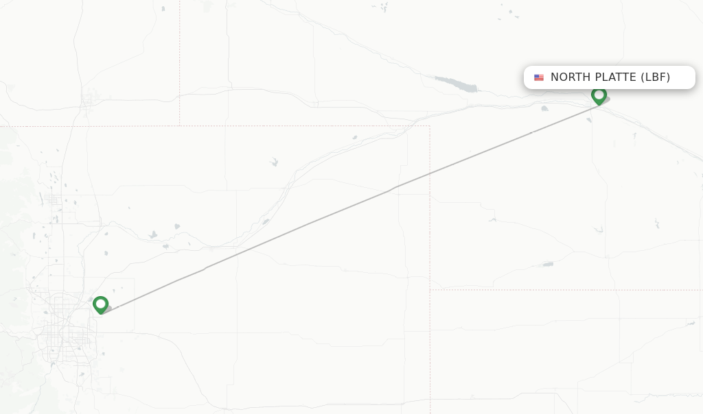 Route map with flights from North Platte with United