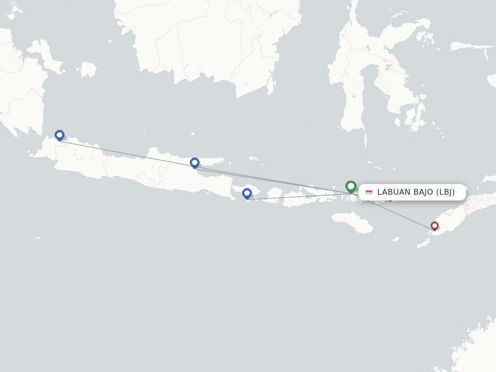 Flights from Labuan Bajo to Surabaya route map