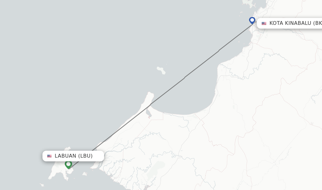 Flights from Labuan to Kota Kinabalu route map