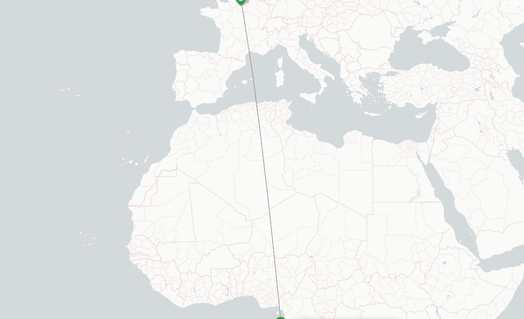 Route map with flights from Libreville with Air France