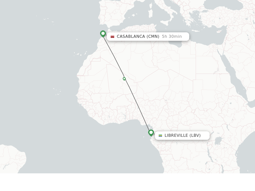 Flights from Libreville to Casablanca route map