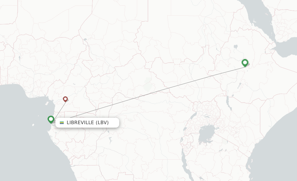 Route map with flights from Libreville with Ethiopian