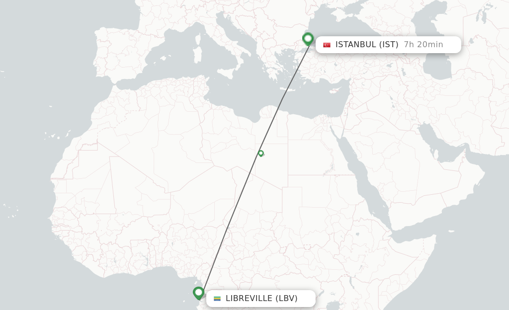 Flights from Libreville to Istanbul route map