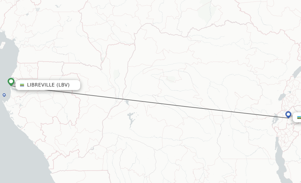 Flights from Libreville to Kigali route map