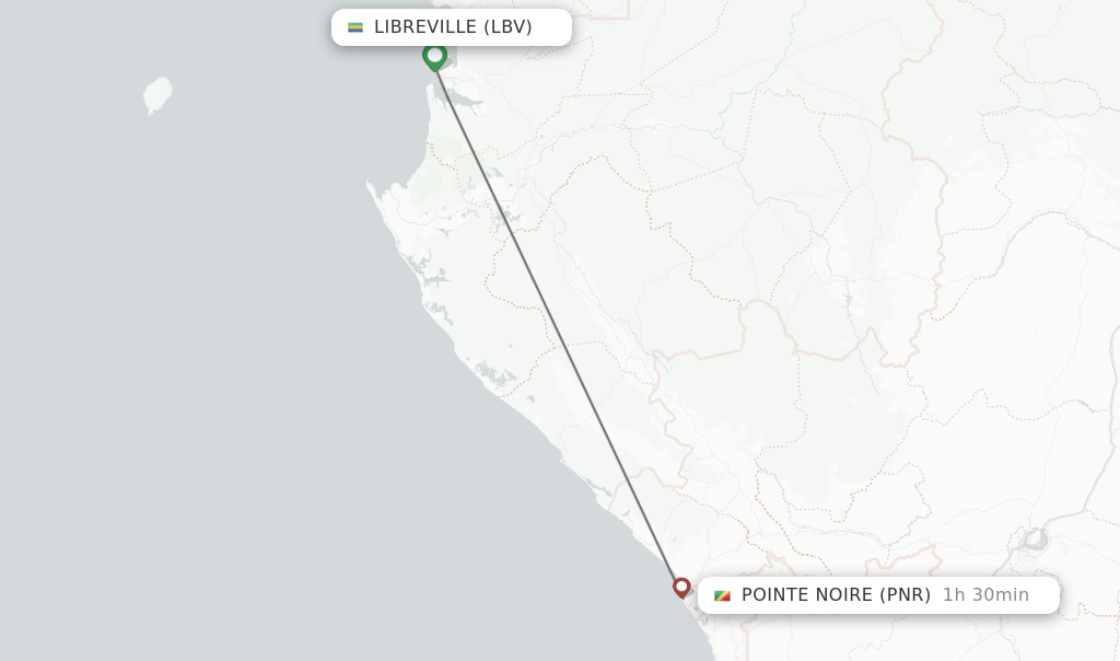 Flights from Libreville to Pointe Noire route map
