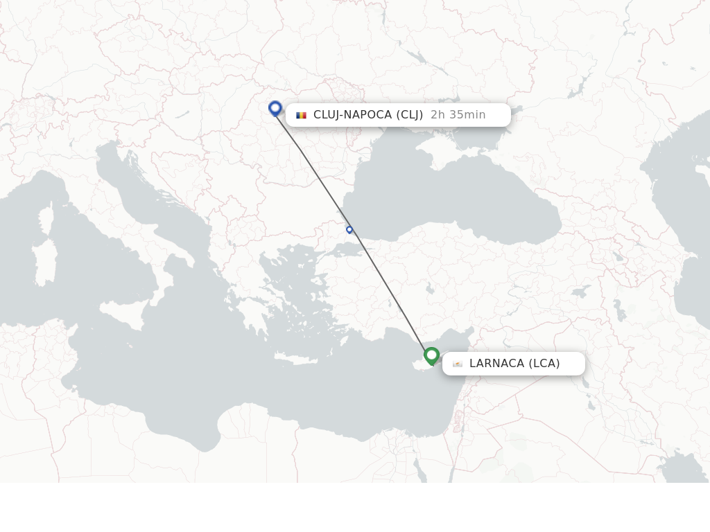 Flights from Larnaca to Cluj-Napoca route map