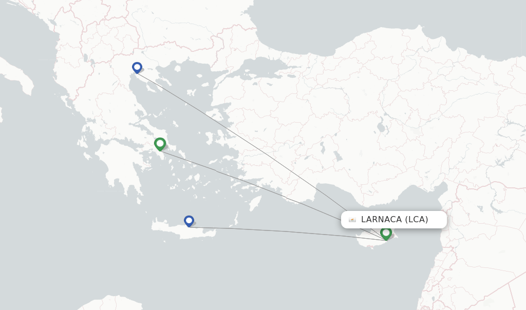 Route map with flights from Larnaca with Sky Express