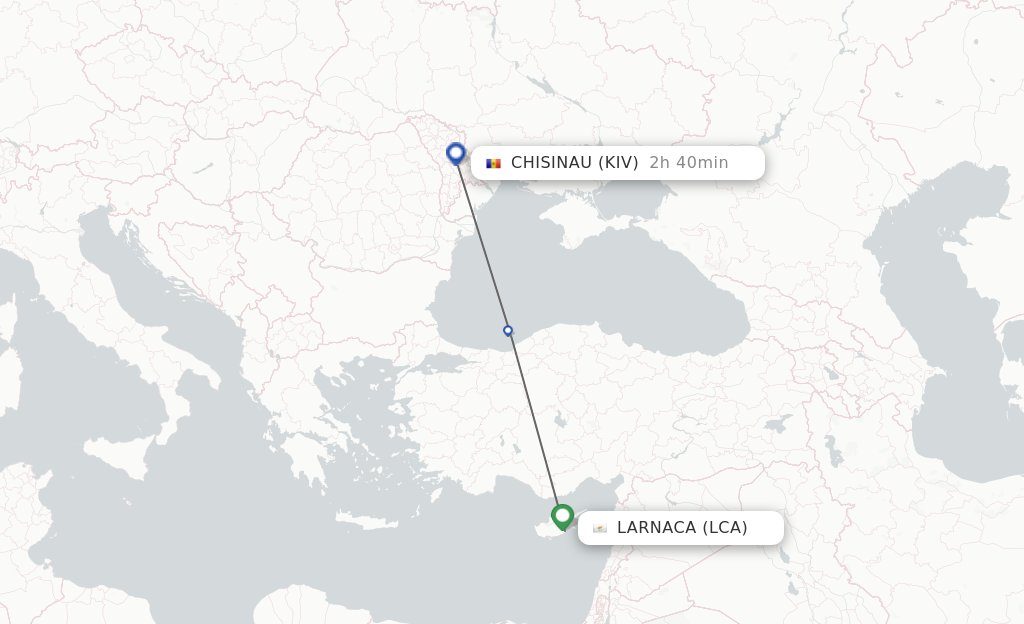 Flights from Larnaca to Chisinau route map