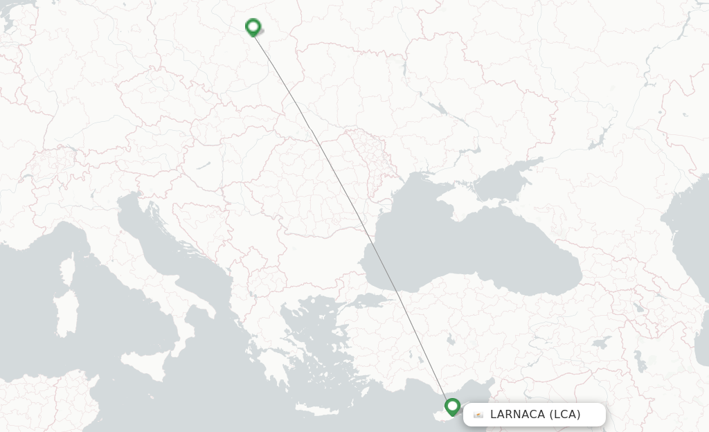 Route map with flights from Larnaca with LOT