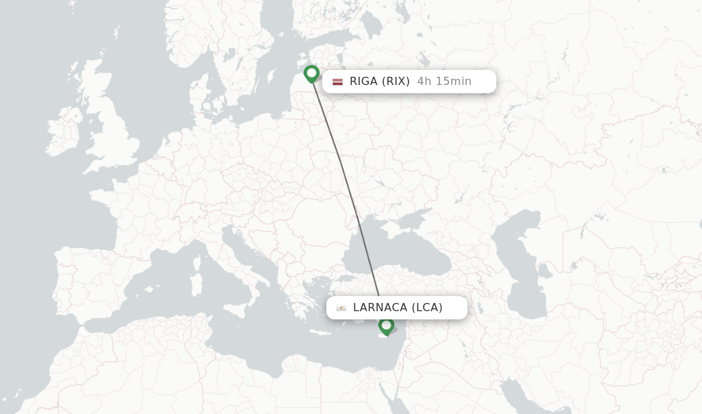 Flights from Larnaca to Riga route map