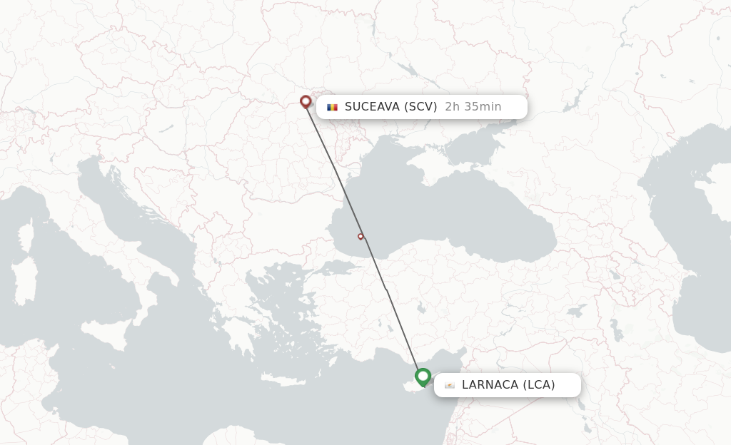 Flights from Larnaca to Suceava route map