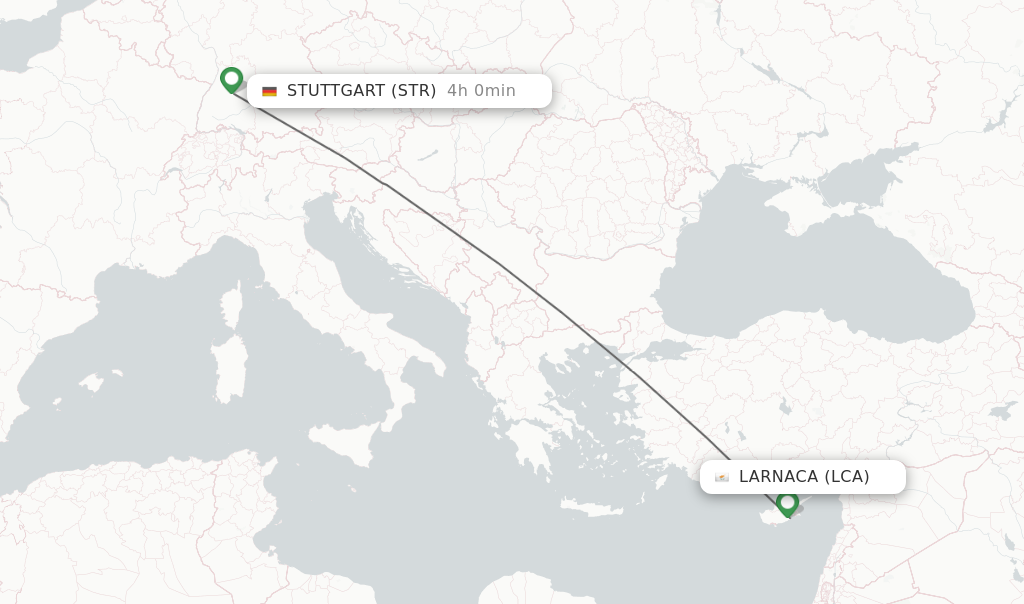 Flights from Larnaca to Stuttgart route map