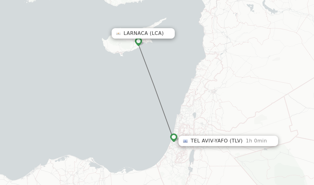 Flights from Larnaca to Tel Aviv-Yafo route map