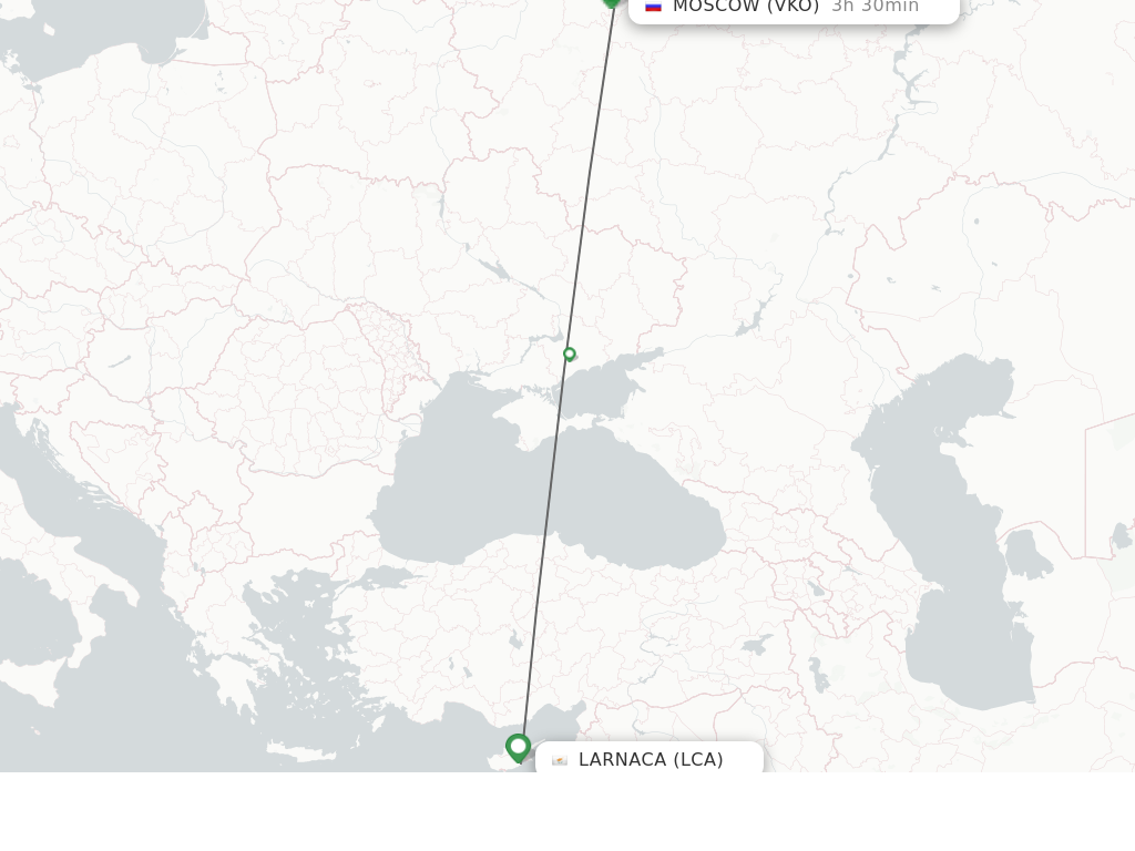 Flights from Larnaca to Moscow route map
