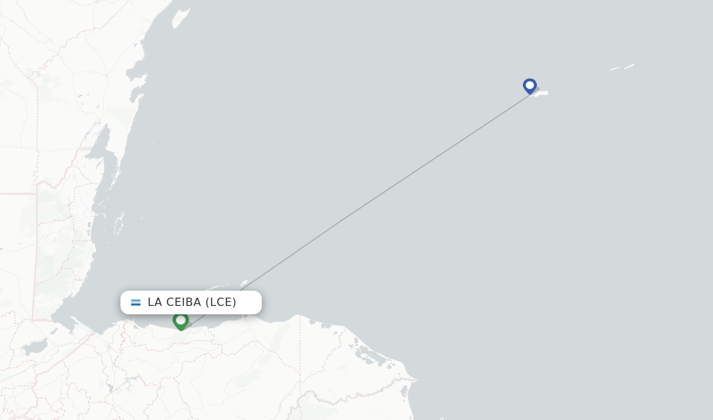Route map with flights from La Ceiba with Cayman Airways