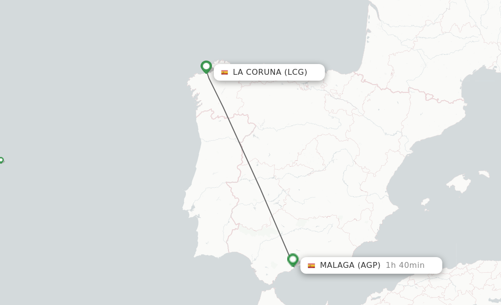 Flights from La Coruna to Malaga route map