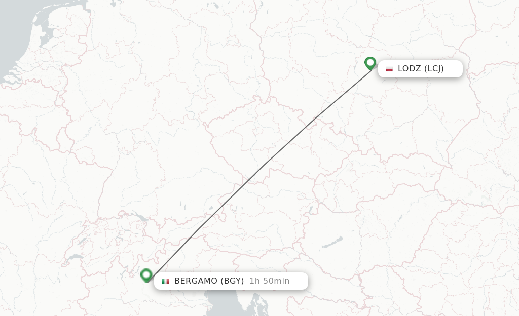 Flights from Lodz to Milan route map