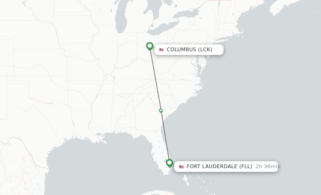 Flights from Columbus to Fort Lauderdale route map