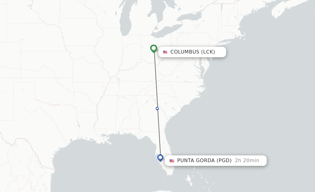 Flights from Columbus to Punta Gorda route map