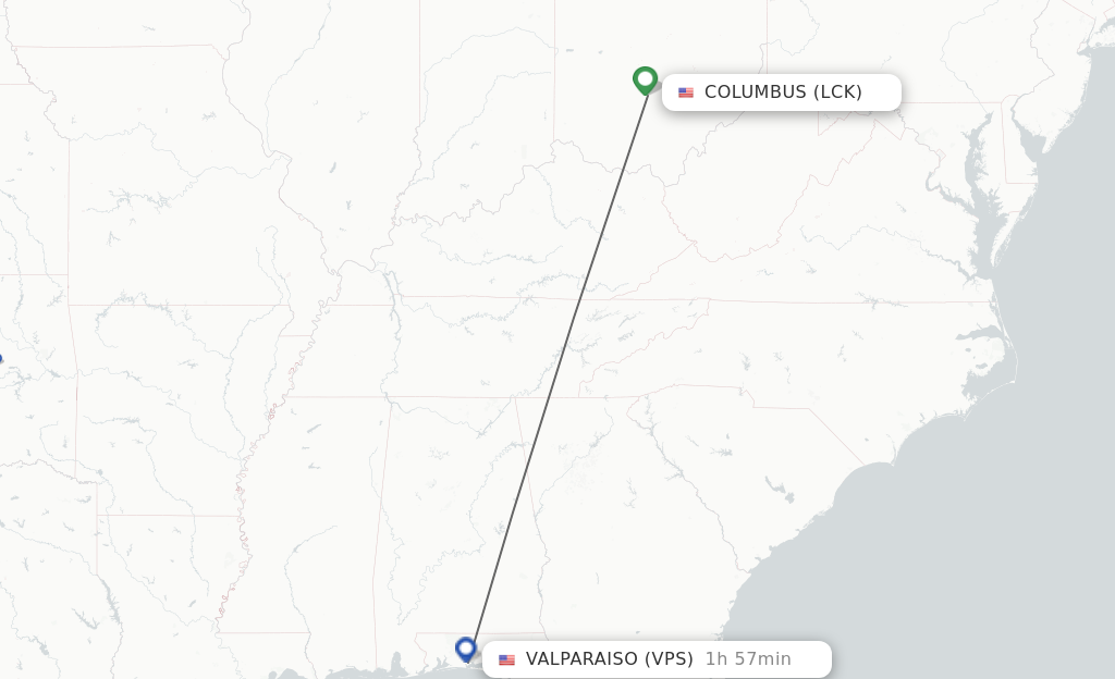 Flights from Columbus to Fort Walton Beach route map