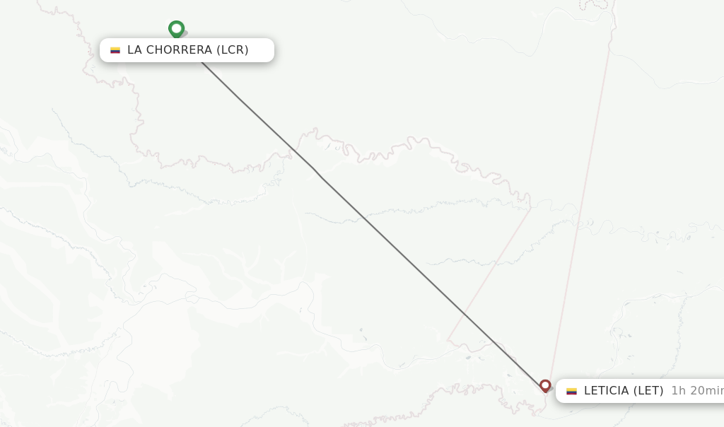 Flights from La Chorrera to Leticia route map