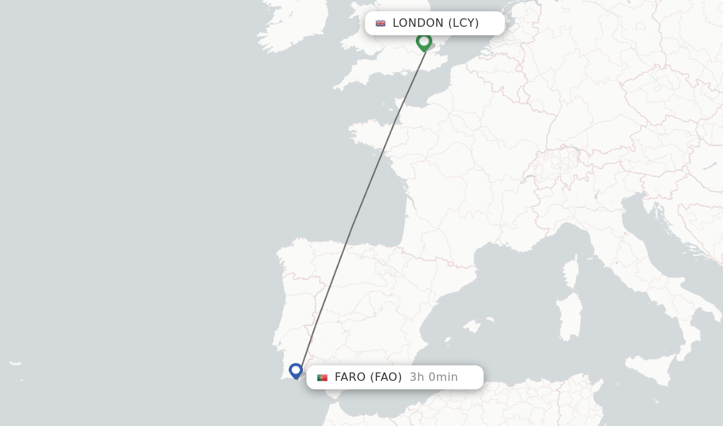 Flights from London to Faro route map