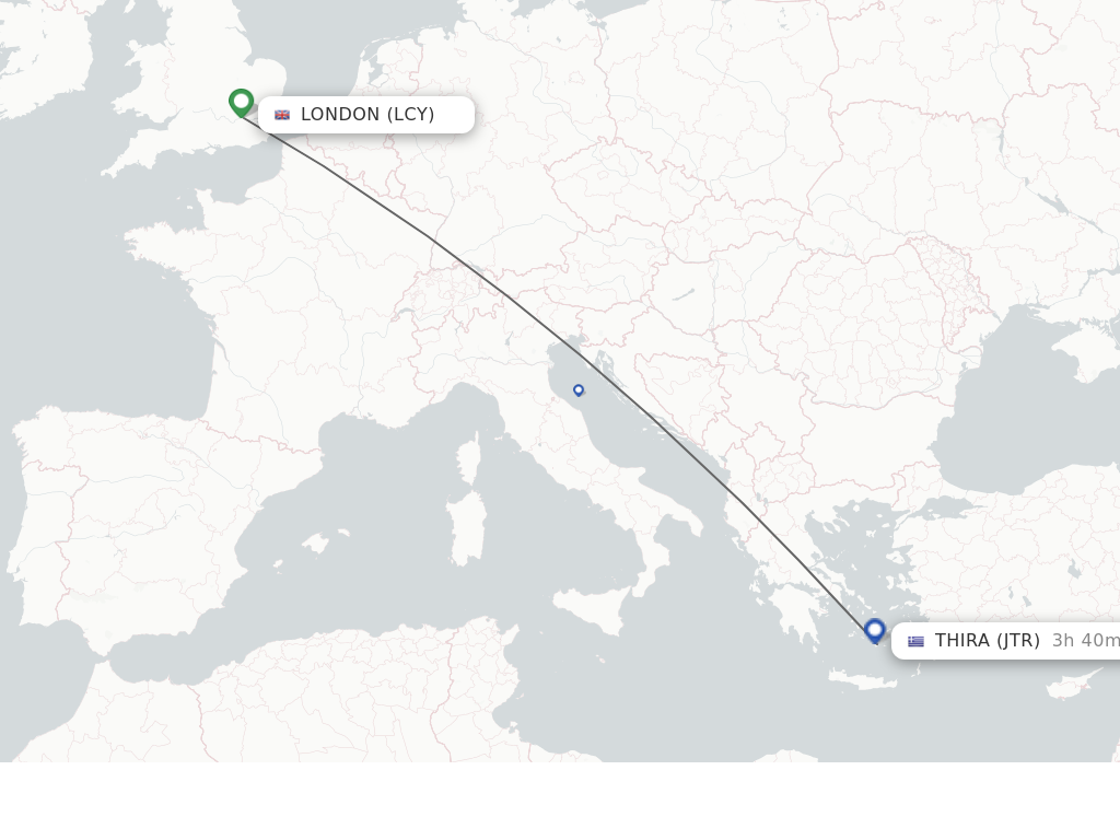 Flights from London to Thira route map