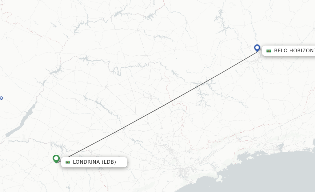 Flights from Londrina to Belo Horizonte route map
