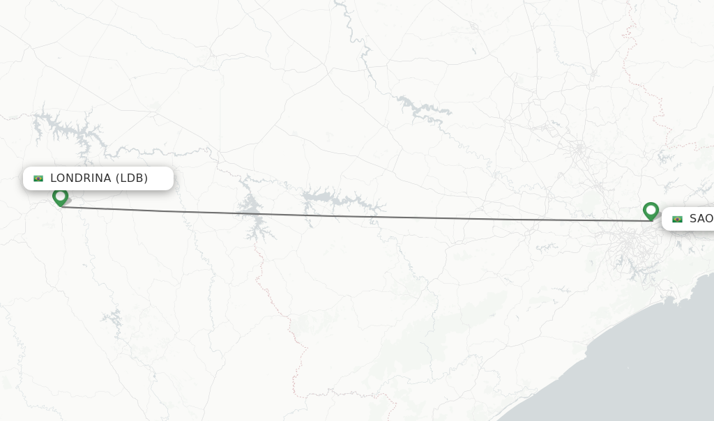 Flights from Londrina to Sao Paulo route map
