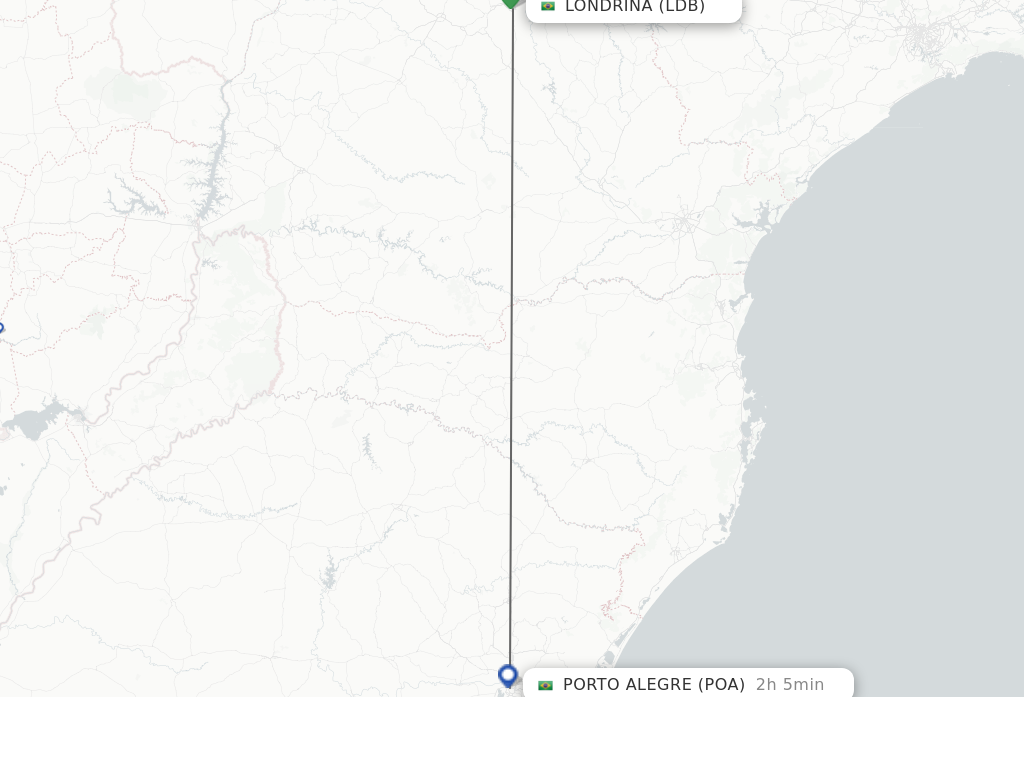 Flights from Londrina to Porto Alegre route map