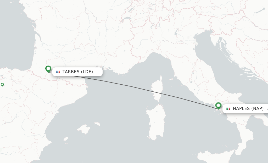 Flights from Lourdes to Naples route map