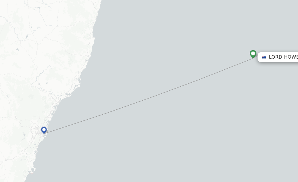 Route map with flights from Lord Howe Island with Qantas