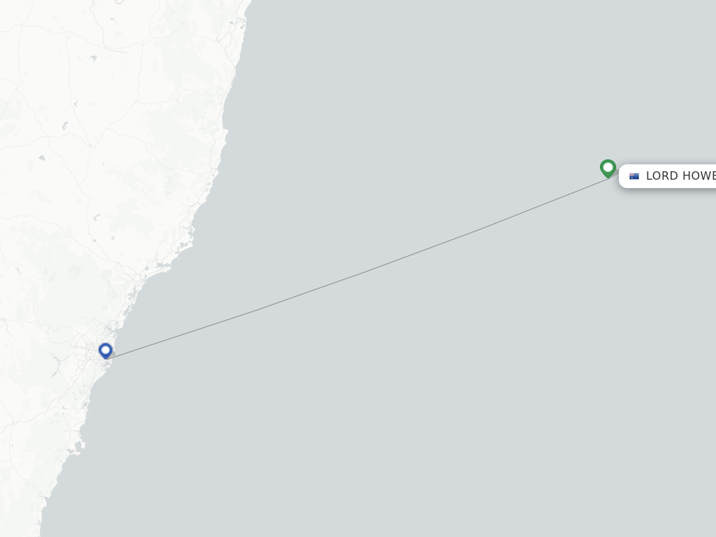Flights from Lord Howe Island to Brisbane route map