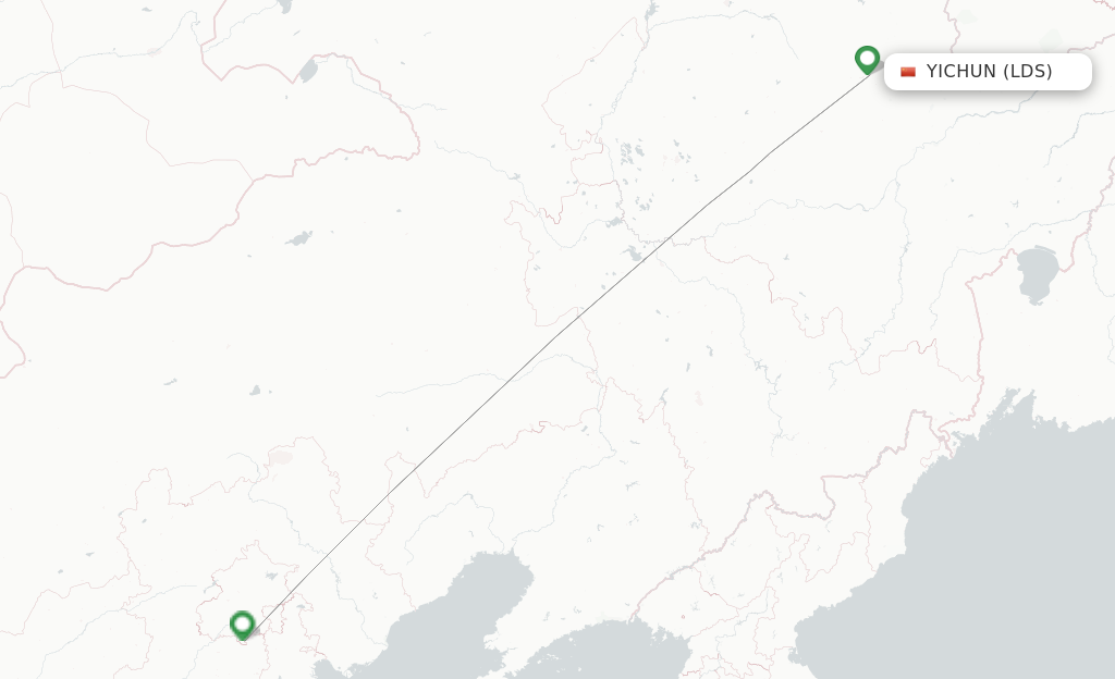 Route map with flights from Yichun with China United Airlines