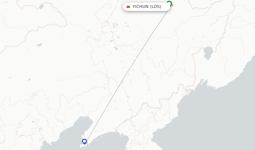 Route map with flights from Yichun with China Eastern