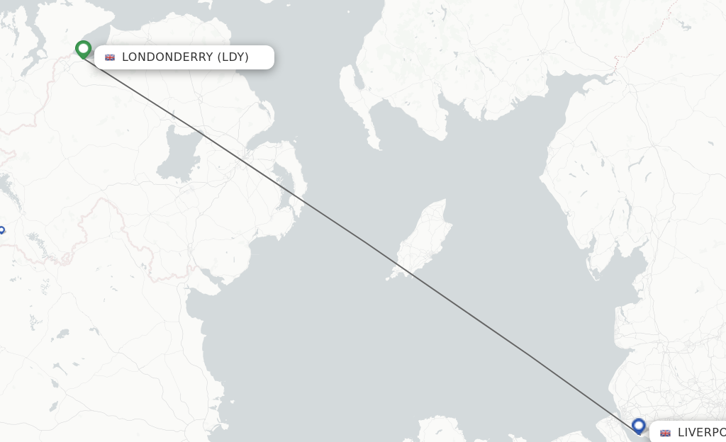 Flights from Derry to Liverpool route map