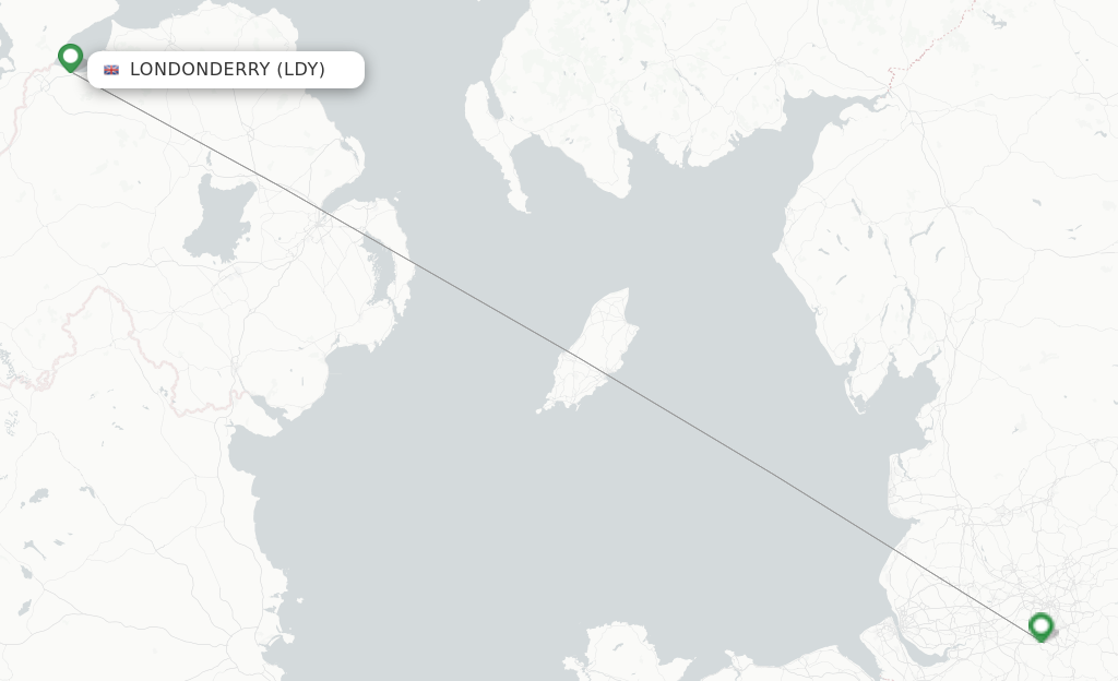 Route map with flights from Derry with Ryanair UK