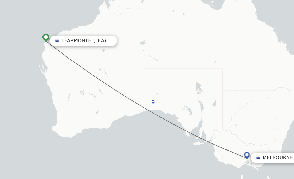 Flights from Learmonth to Melbourne route map