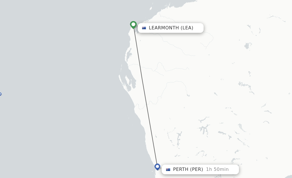 Flights from Learmonth to Perth route map
