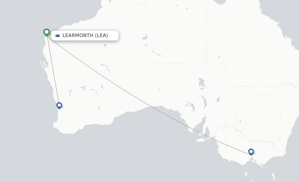 Route map with flights from Learmonth with Qantas