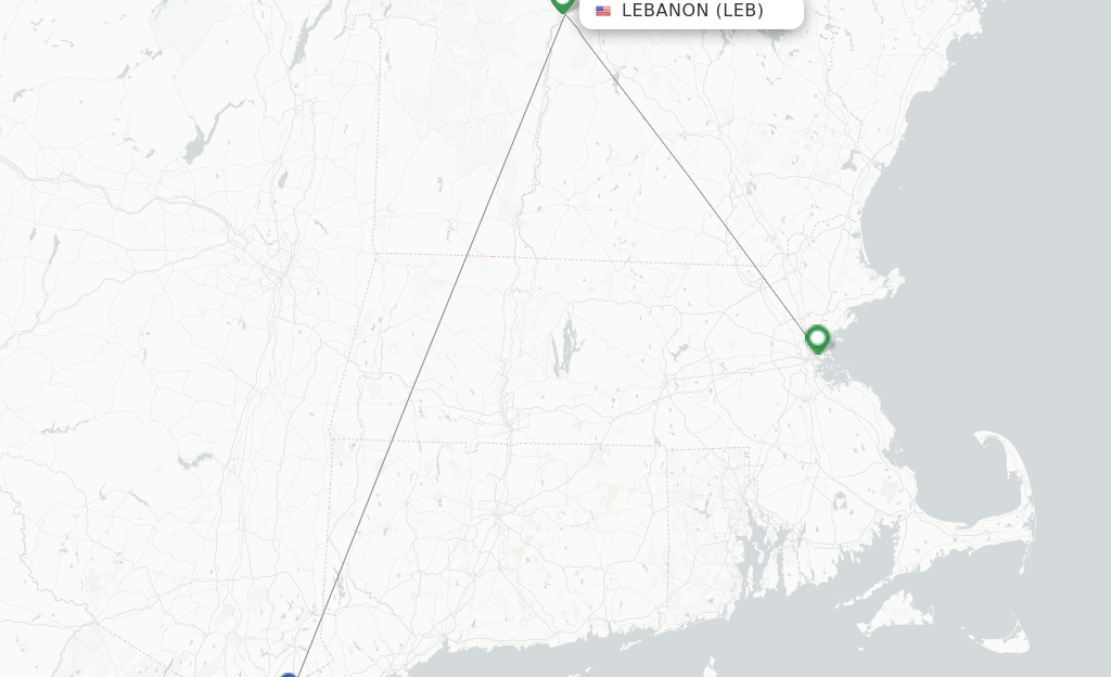 Route map with flights from Lebanon with Cape Air