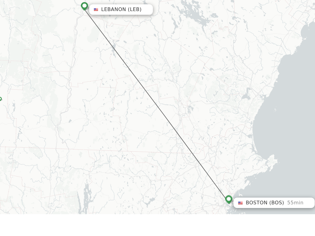 Flights from Lebanon to Boston route map