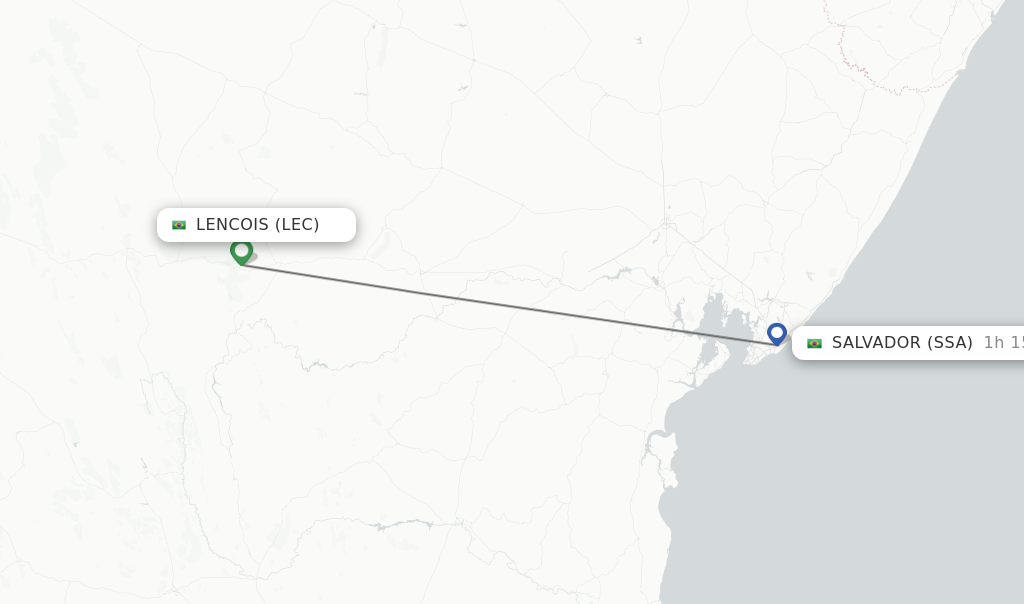 Flights from Lencois to Salvador route map