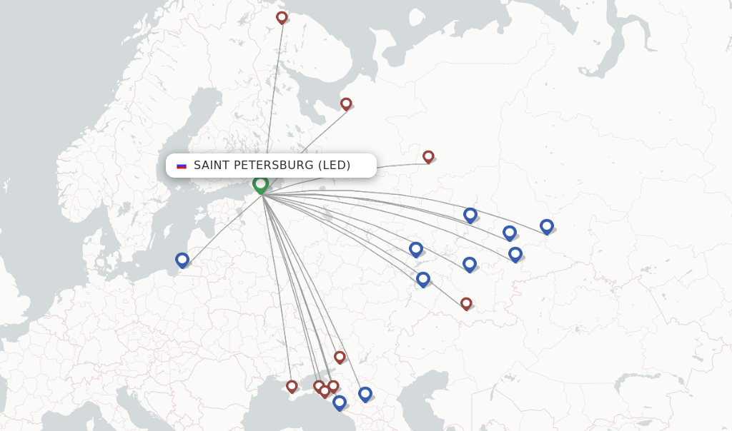 Route map with flights from Saint Petersburg with Smartavia