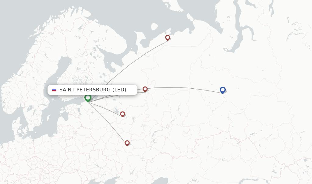 Route map with flights from Saint Petersburg with RusLine