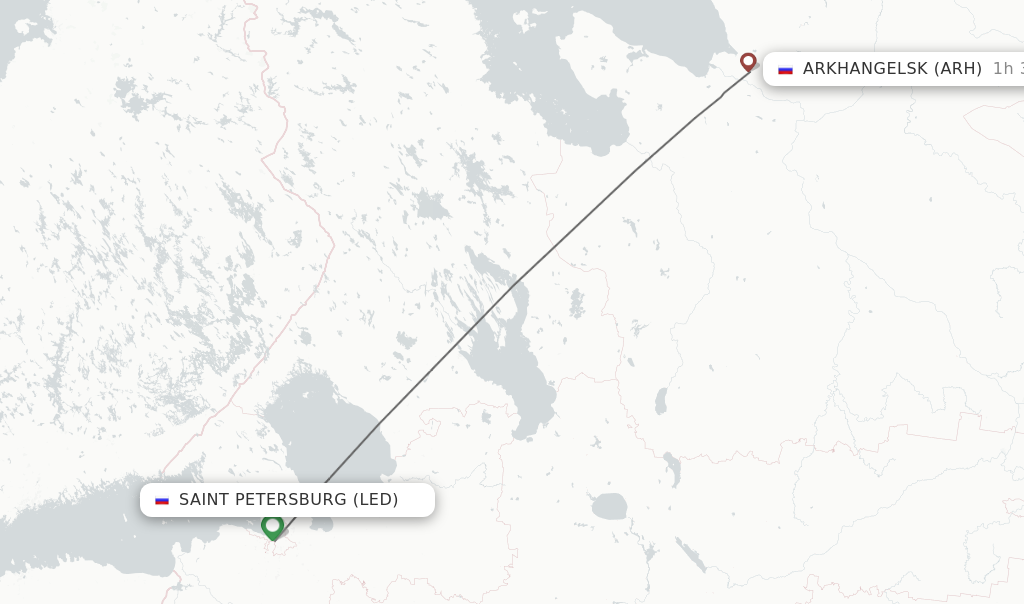 Flights from Saint Petersburg to Arkhangelsk route map