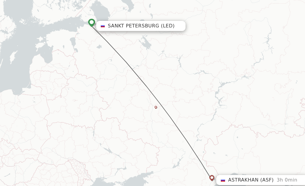 Flights from Saint Petersburg to Astrakhan route map