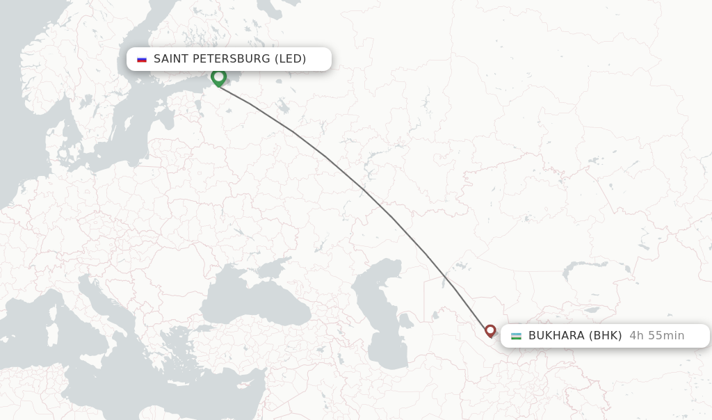 Flights from Saint Petersburg to Bukhara route map